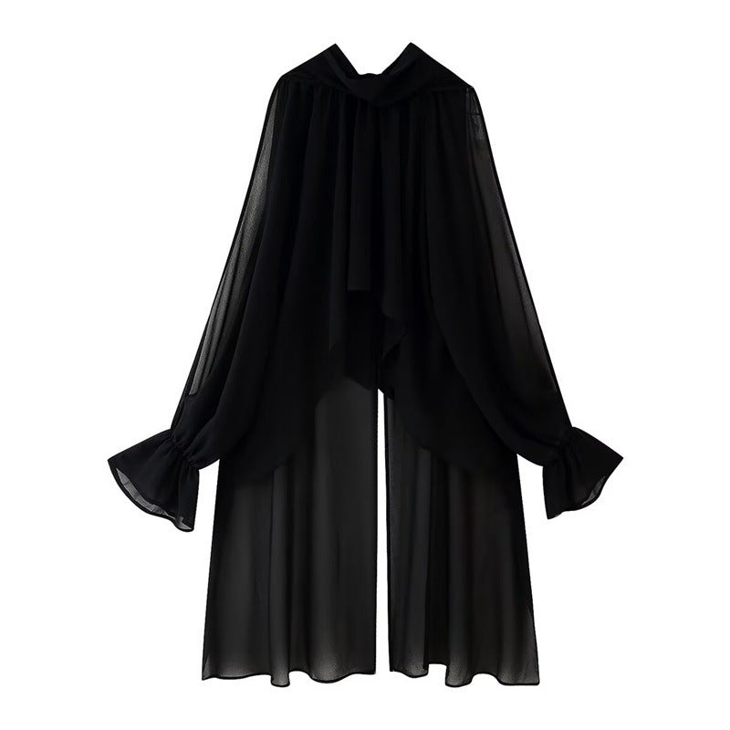 Damen elegantes Chiffon-Cape mit voluminösen Ärmeln Fudus