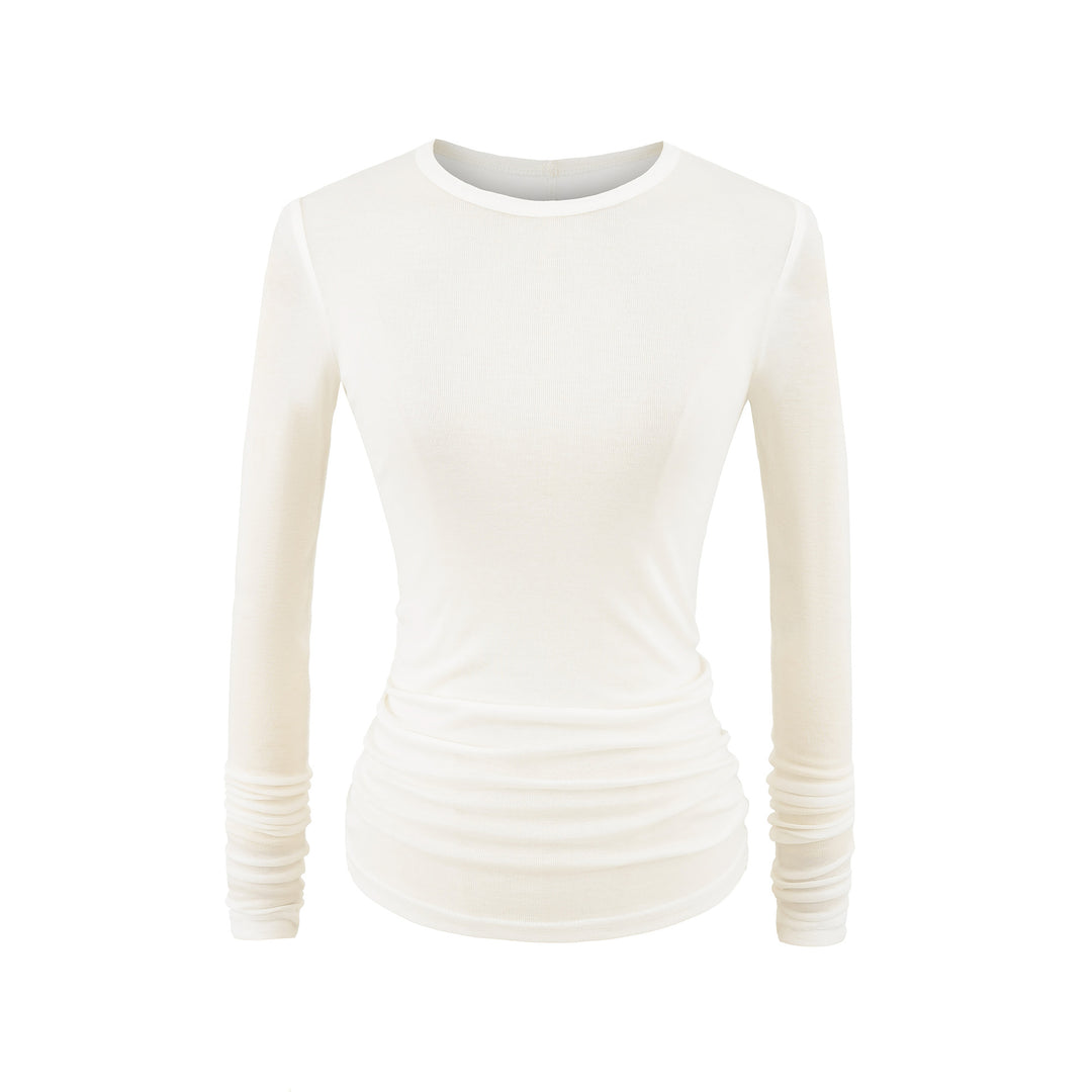 Damen langärmliges Basictop mit raffinierten Rüschendetails Fudus