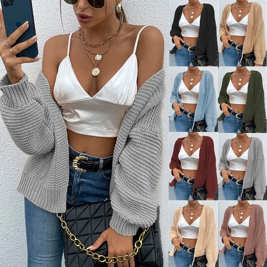 Damen Grobstrick Cardigan mit offenem Schnitt und lässigem Design Fudus