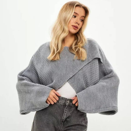 Damen Modischer cropped Strickpullover mit innovativem Schnitt Fudus