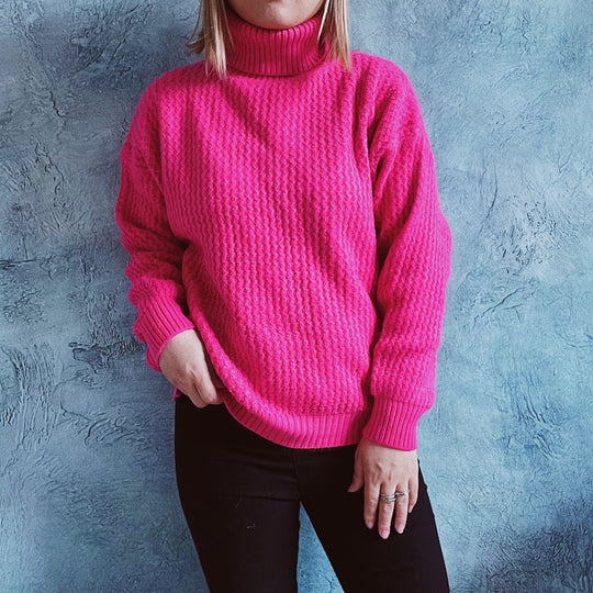 Damen Grobstrickpullover mit strukturiertem Muster und hohem Kragen Fudus