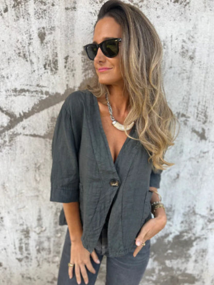 Damen Leichtes Leinenblazer mit kurzer Arm Fudus