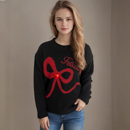 Damen kuscheliger Pullover mit verspielt gestalteter Schleifenapplikation Fudus