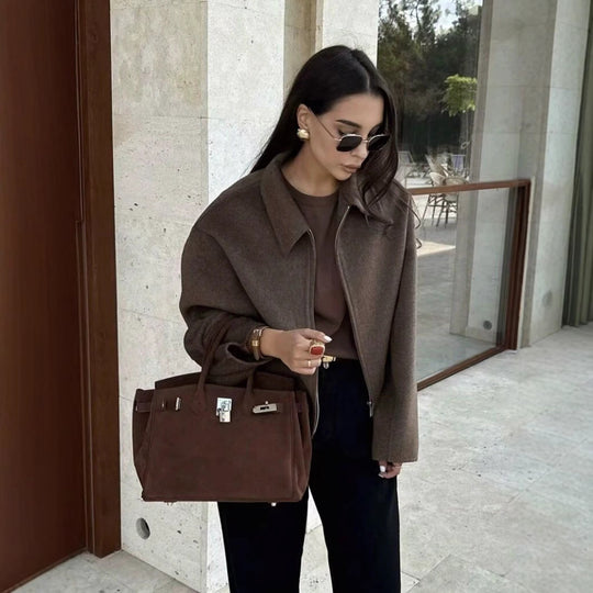 Damen lässige Oversized-Jacke mit praktischen Eingrifftaschen Fudus