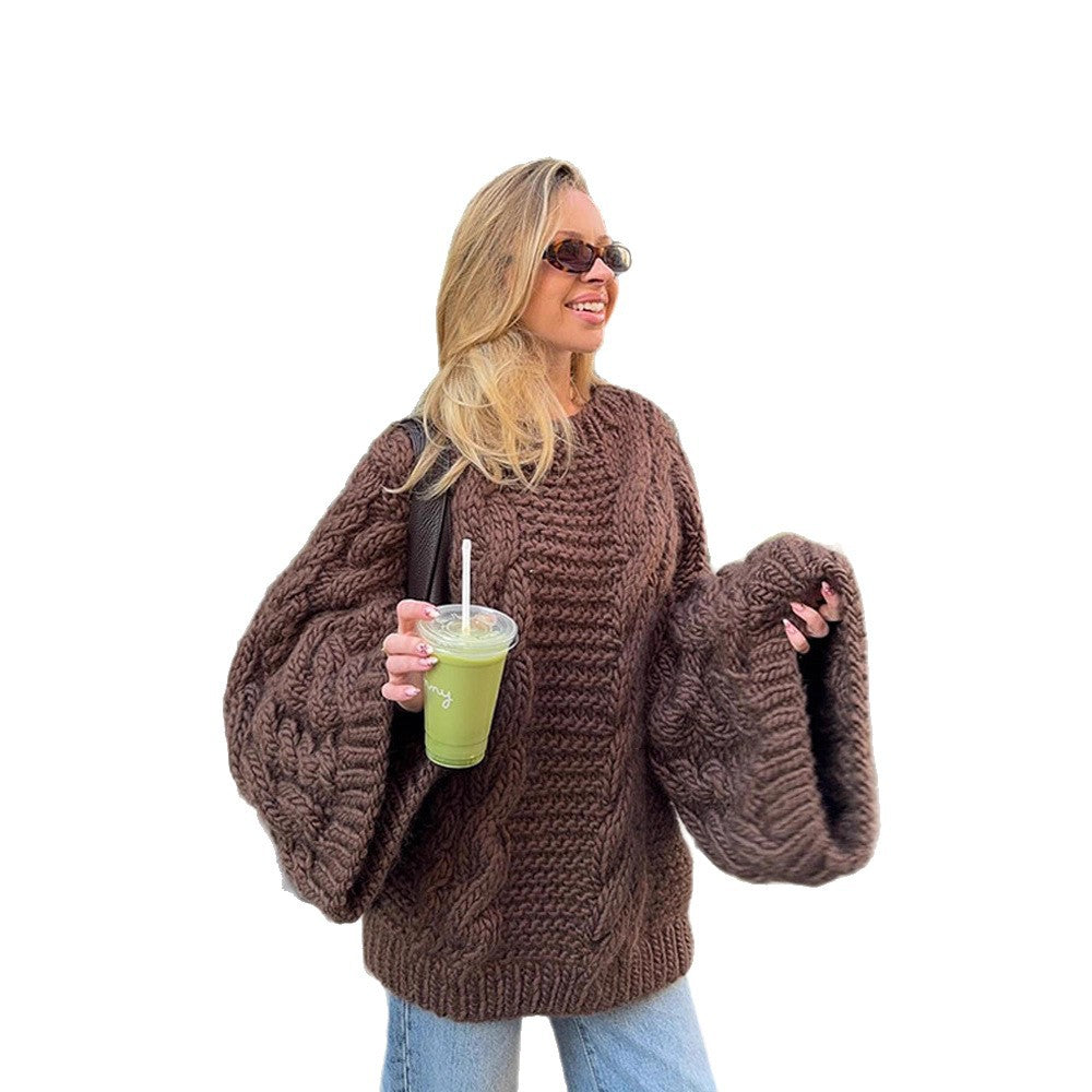 Damen Grobstrickpullover mit weiten Ärmeln Fudus