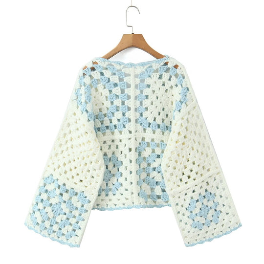 Damen Häkeljacke mit traditionellen Motiven und lässigem Schnitt Fudus