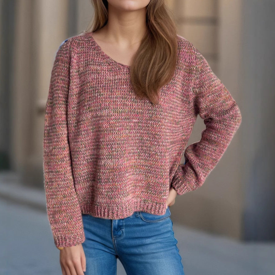 Damen lässiger V-Ausschnitt Pullover mit strukturiertem Maschenmuster Fudus