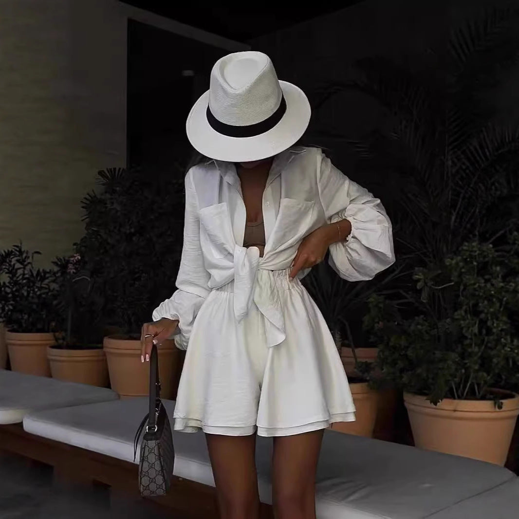 Damen Kombination aus luftiger Bluse und Shorts Fudus