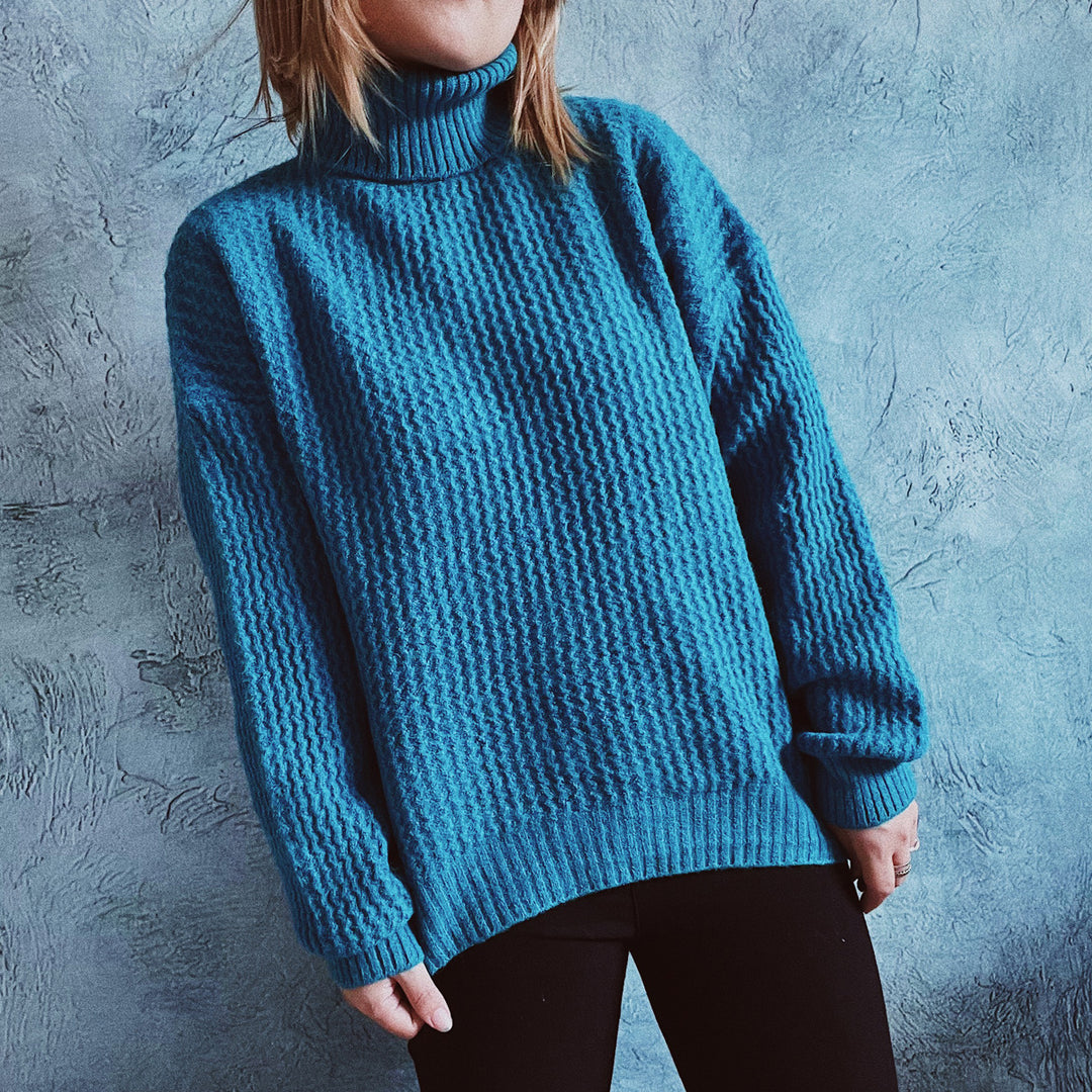Damen Grobstrickpullover mit strukturiertem Muster und hohem Kragen Fudus