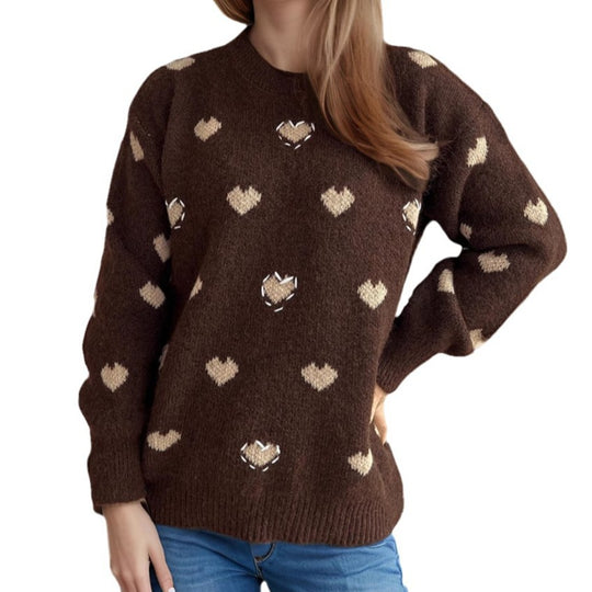 Damen kuscheliger Pullover mit herzförmigem Design und weichem Material Fudus