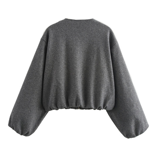 Damen lässige Oversize-Jacke mit elastischem Bund und praktischen Taschen Fudus