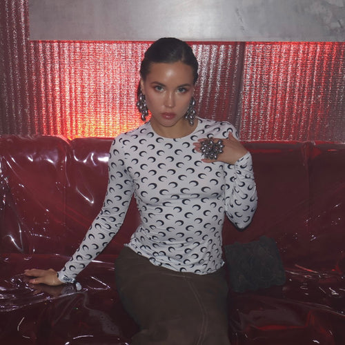 Damen Langarmshirt mit modernem Mondmotiv Fudus