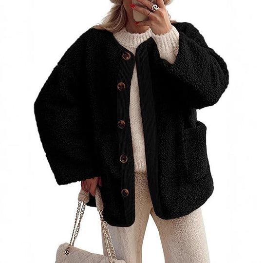 Damen kuschelige Fleecejacke mit Knopfdetails Fudus