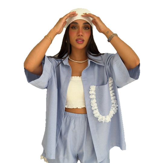 Damen lässige Bluse mit Spitzenapplikationen Fudus