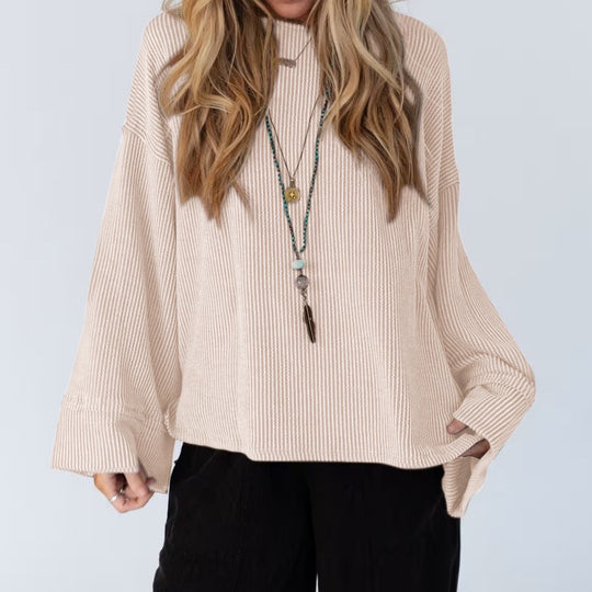 Damen kuscheliger Strickpullover mit weiten Ärmeln und Rippstruktur Fudus