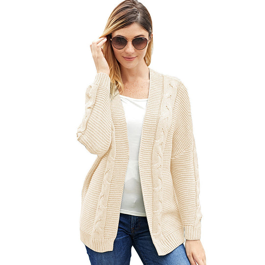 Damen Grobstrickcardigan mit Zopfmuster und lässigem Schnitt Fudus