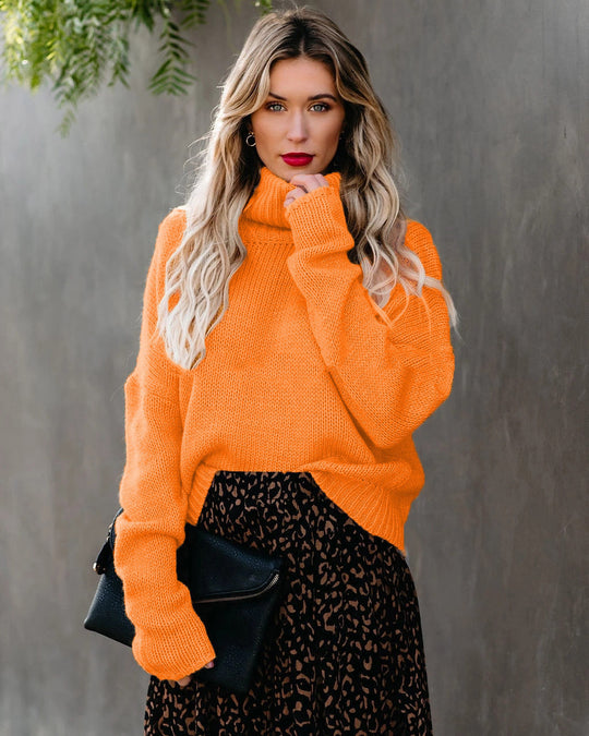 Damen Grobstrickpullover mit hohem Kragen Fudus