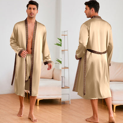 Herren Satin Morgenmantel Mit Schalkragen Taschen Bequem
