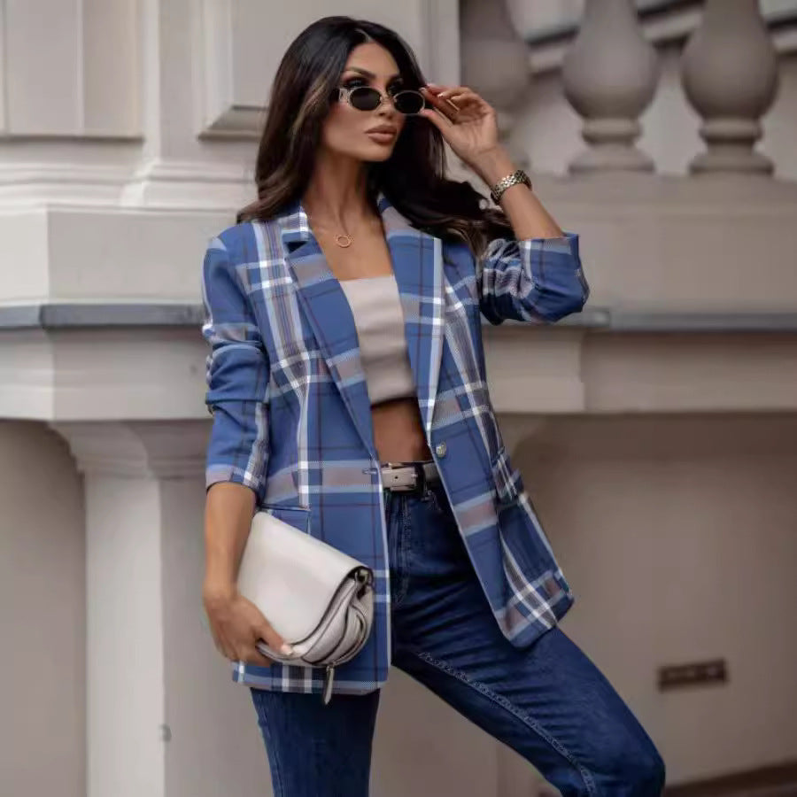 Damen Karierte Blazerjacke mit elegantem Schnitt Fudus