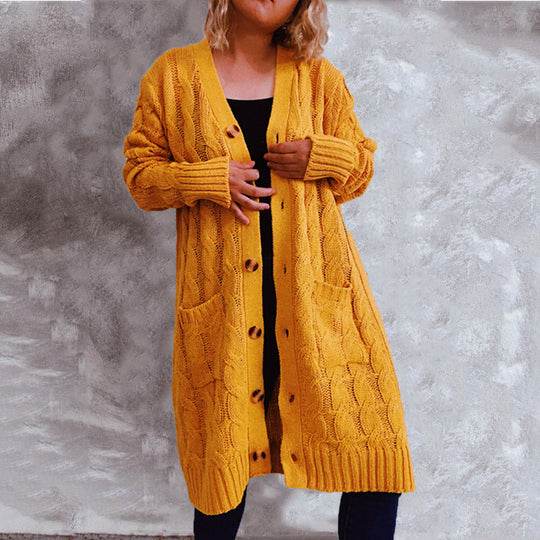 Damen Grobstrickjacke mit Knopfdetails und praktischen Taschen Fudus