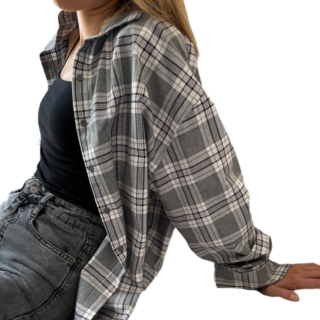 Damen lässige Karobluse mit oversized Schnitt und modernen Details Fudus