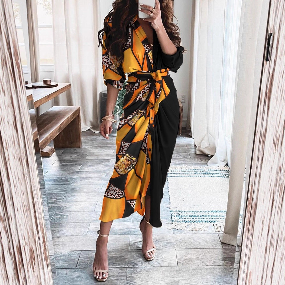 Damen Kleid mit Wickeloptik und Knopfdetails Fudus