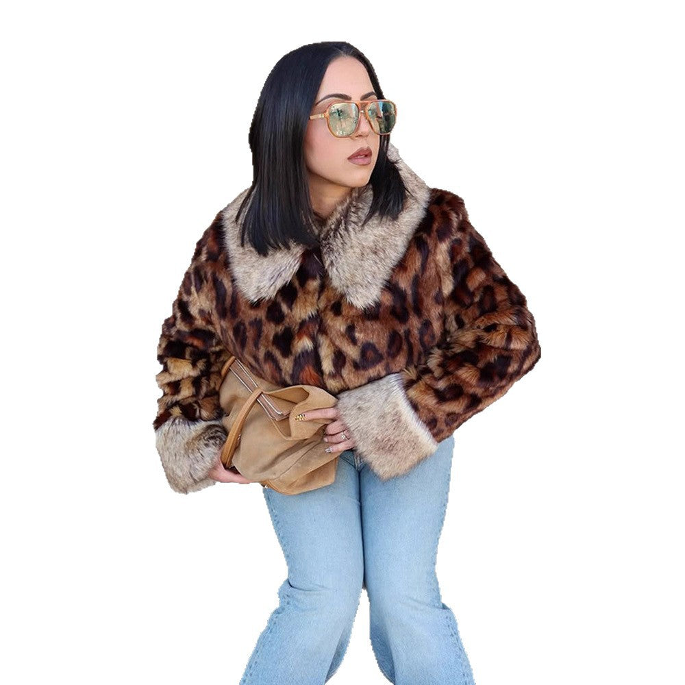 Damen Kunstfelljacke im Leopardenmuster Fudus