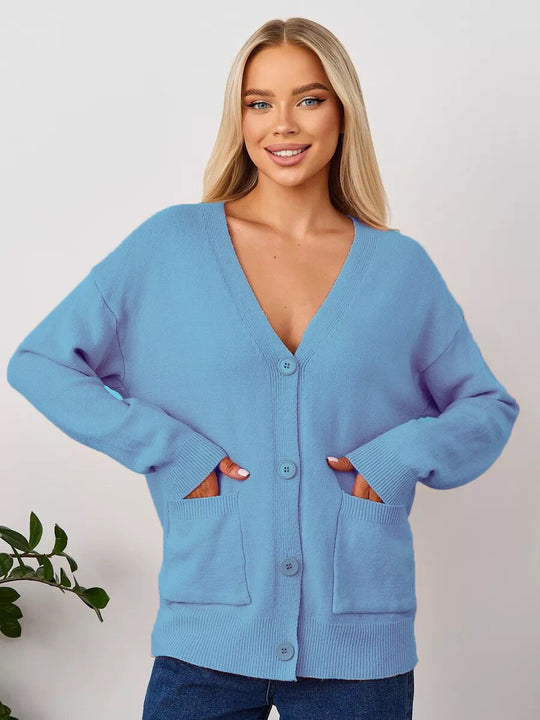 Damen Kuscheliger Cardigan mit V-Ausschnitt und praktischen Taschen Fudus
