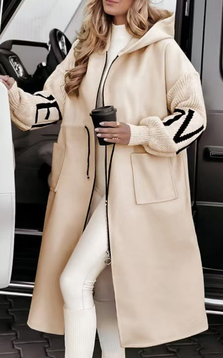 Damen Langmantel mit Kapuze und Zipper Fudus