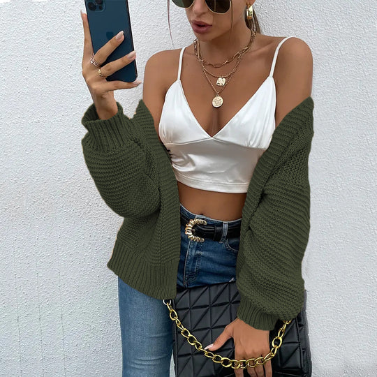 Damen Grobstrick Cardigan mit offenem Schnitt und lässigem Design Fudus