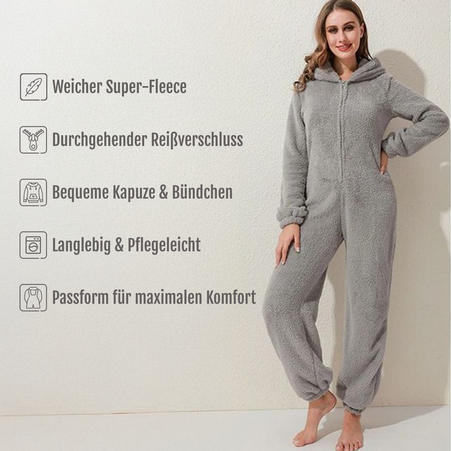 Fudus Fleece-Jumpsuit - Kuschelig & Wärmend mit Kapuze