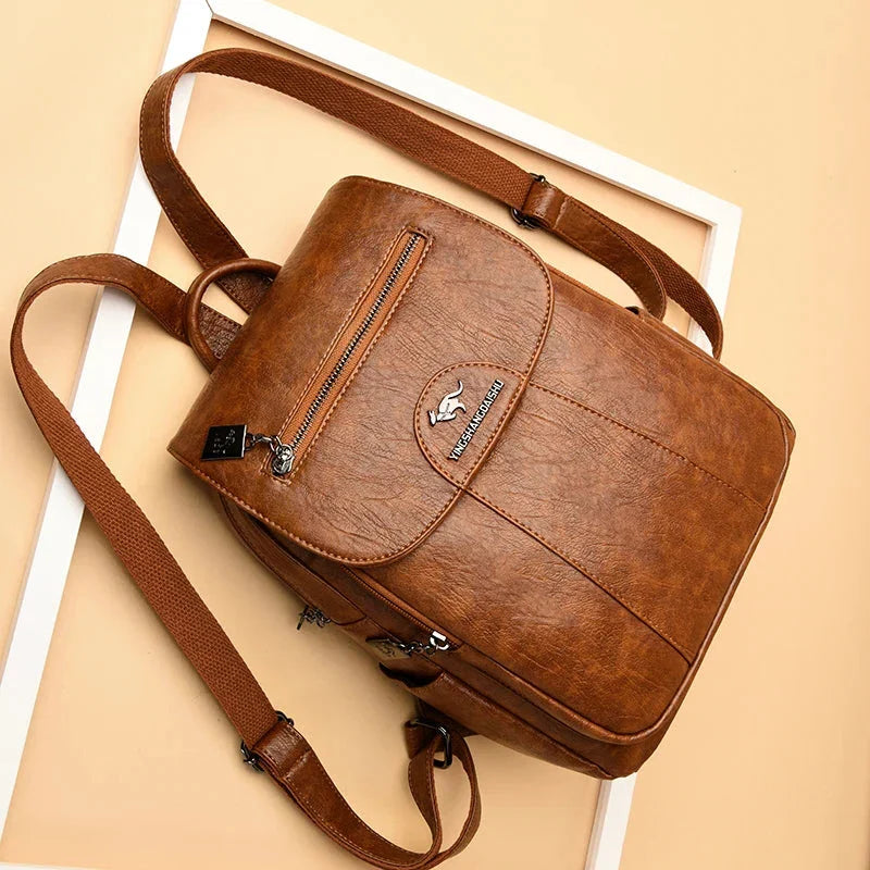 Damen Diebstahlsicherer Lederrucksack Mit Großem Fassungsvermögen