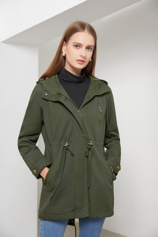 Damen Baumwoll Kapuzen Trenchcoat