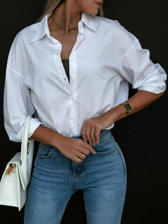 Damen V-Ausschnitt Langarmshirt Bluse Bequem Alltag