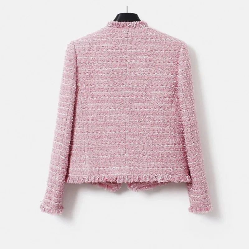 Damen Übergröße Tweed Jacke Mit Quasten Herbst