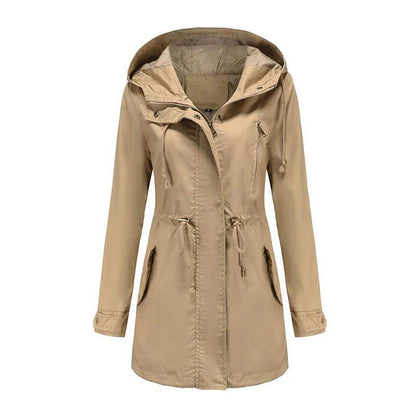 Damen Baumwoll Kapuzen Trenchcoat