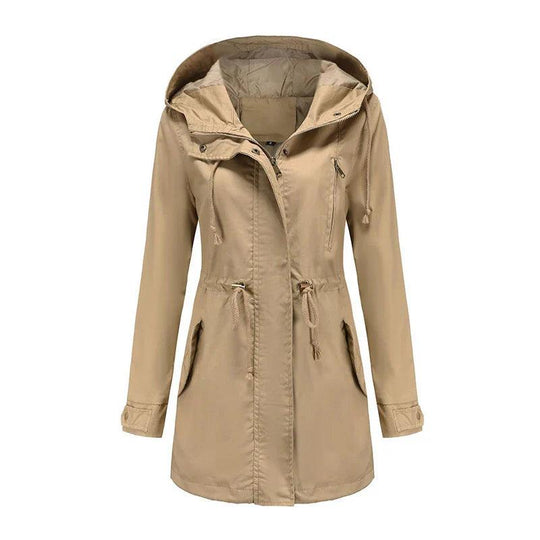 Damen Baumwoll Kapuzen Trenchcoat