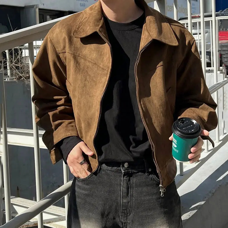 Fudus | Retro Suede Jacke Mit Kragen Für Herren