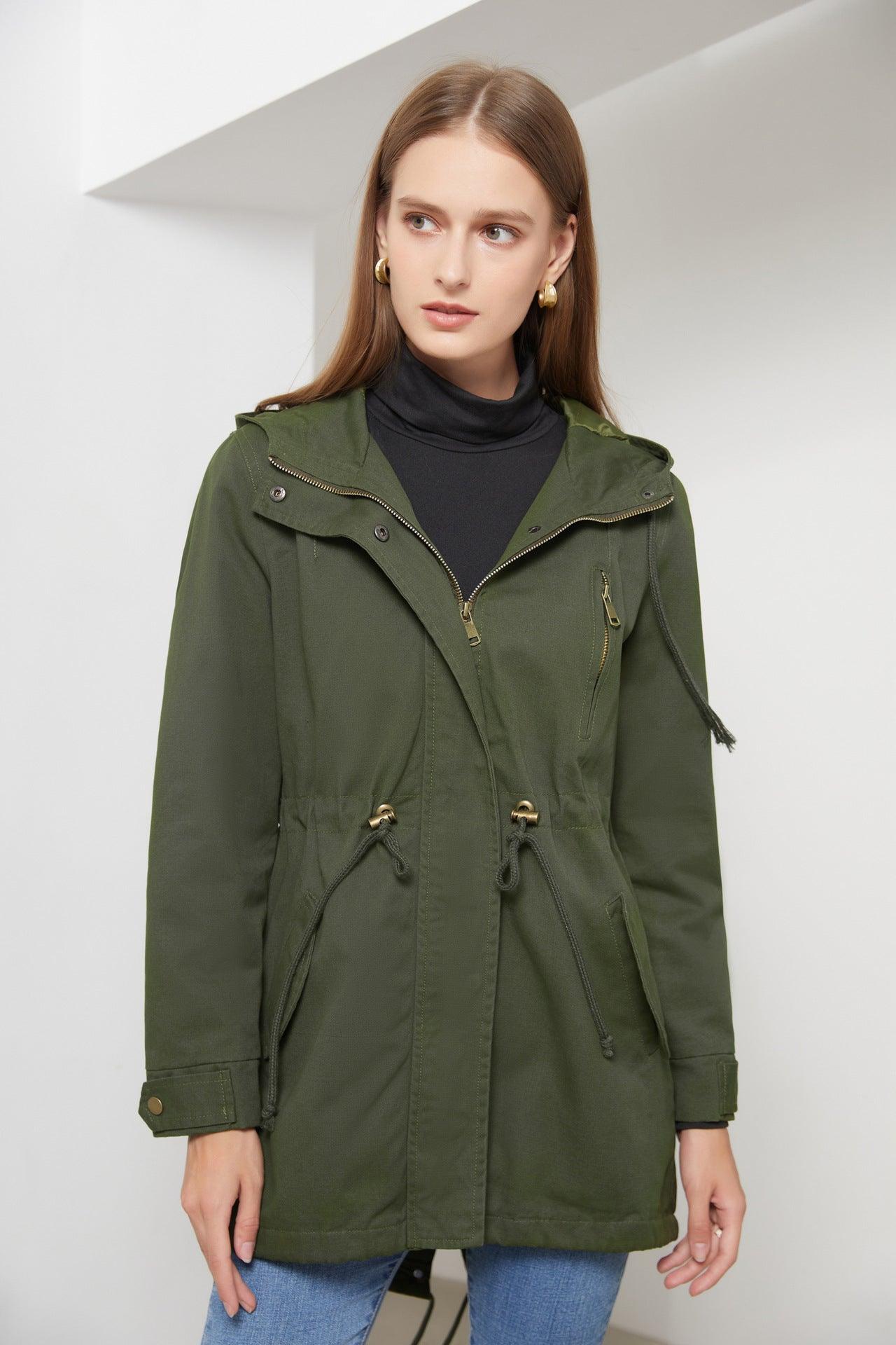 Damen Baumwoll Kapuzen Trenchcoat