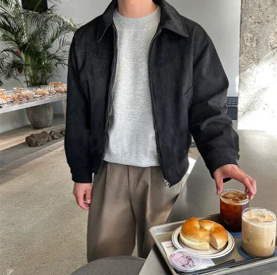 Fudus | Retro Suede Jacke Mit Kragen Für Herren