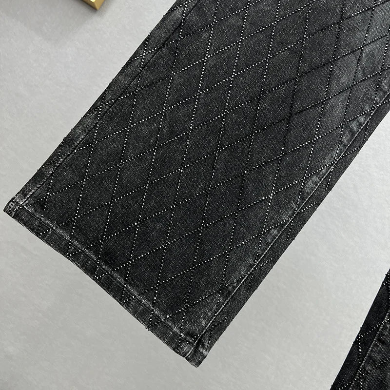 Jeans Damen Karomuster Strass Elegant