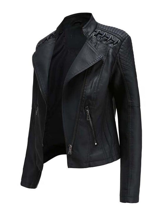 Damen Jacke Kunstleder Schwarz Italienisch