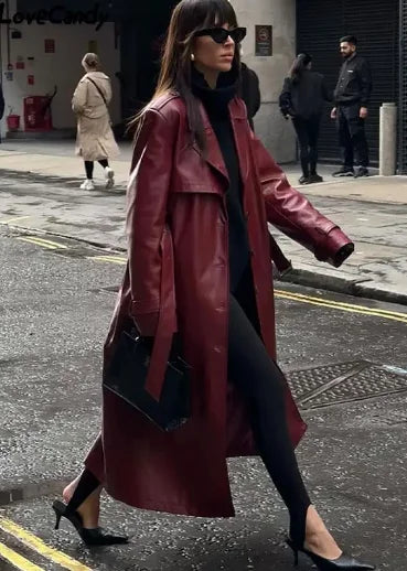 Damen Elegante Lange Jacke Mit Schnürung