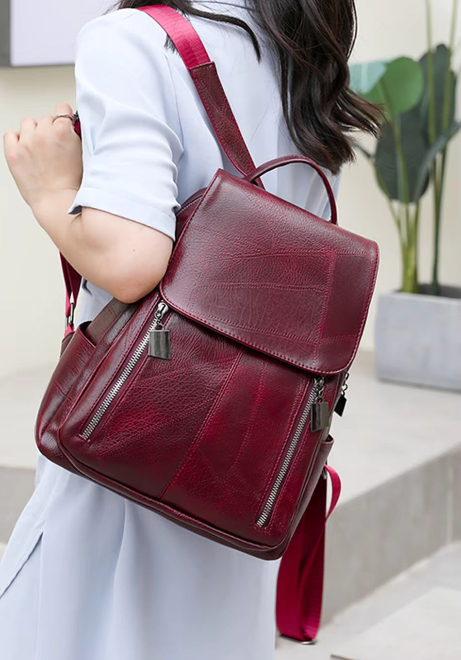 Damen Diebstahlsicherer Lederrucksack