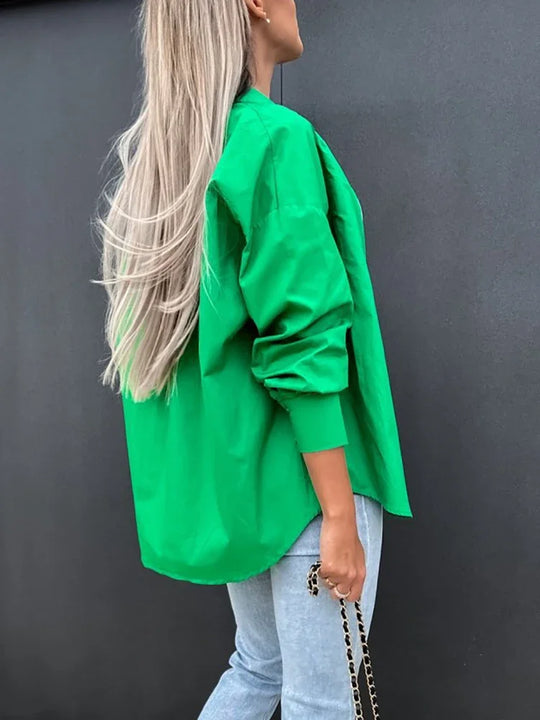 Damen V-Ausschnitt Langarmshirt Bluse Bequem Alltag