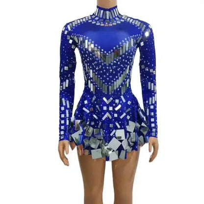 Fudus | Spiegel Party Kleid Schwarz Stretch Bühnen Tanzkleid