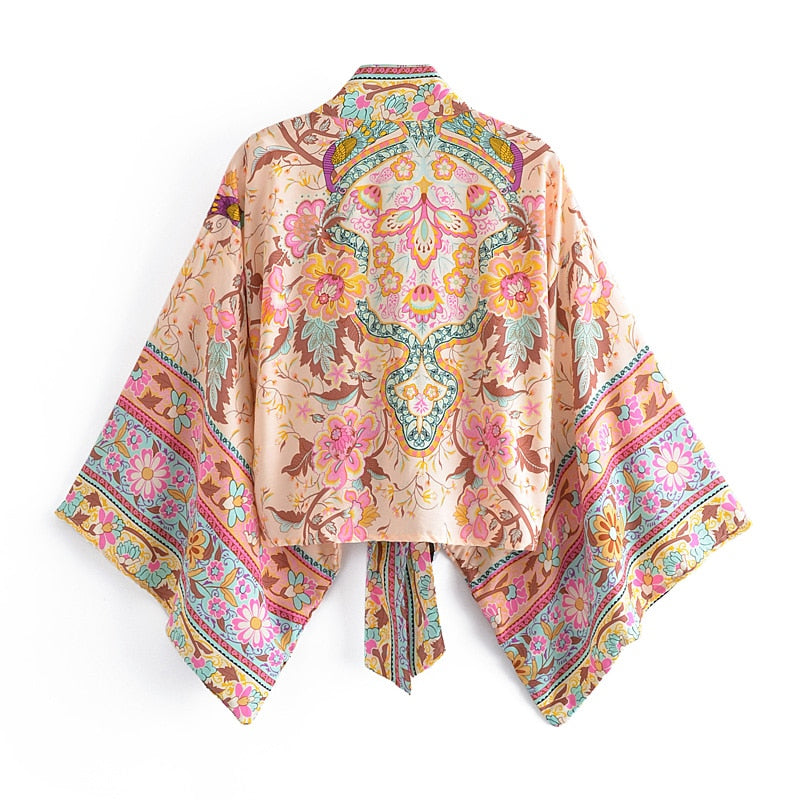 Damen Boho Blumen Print Kurzer Kimono