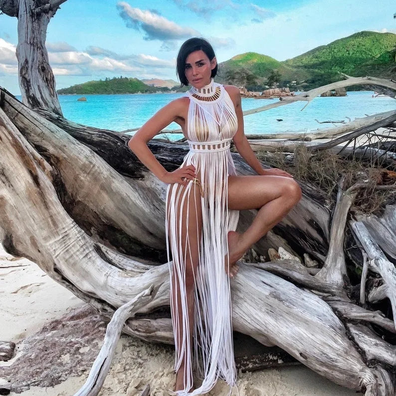 Damen Bohemian Häkel Strick Strandüberwurf