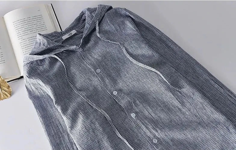 Leinenhemd Lässig Kapuze Leicht Atmungsaktiv