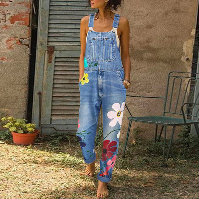 Fudus | Stilvoller Denim Jumpsuit Mit Blumenmuster